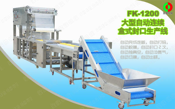 客戶定制大型盒式真空包裝封口生產(chǎn)線順利測試完畢準備出貨！